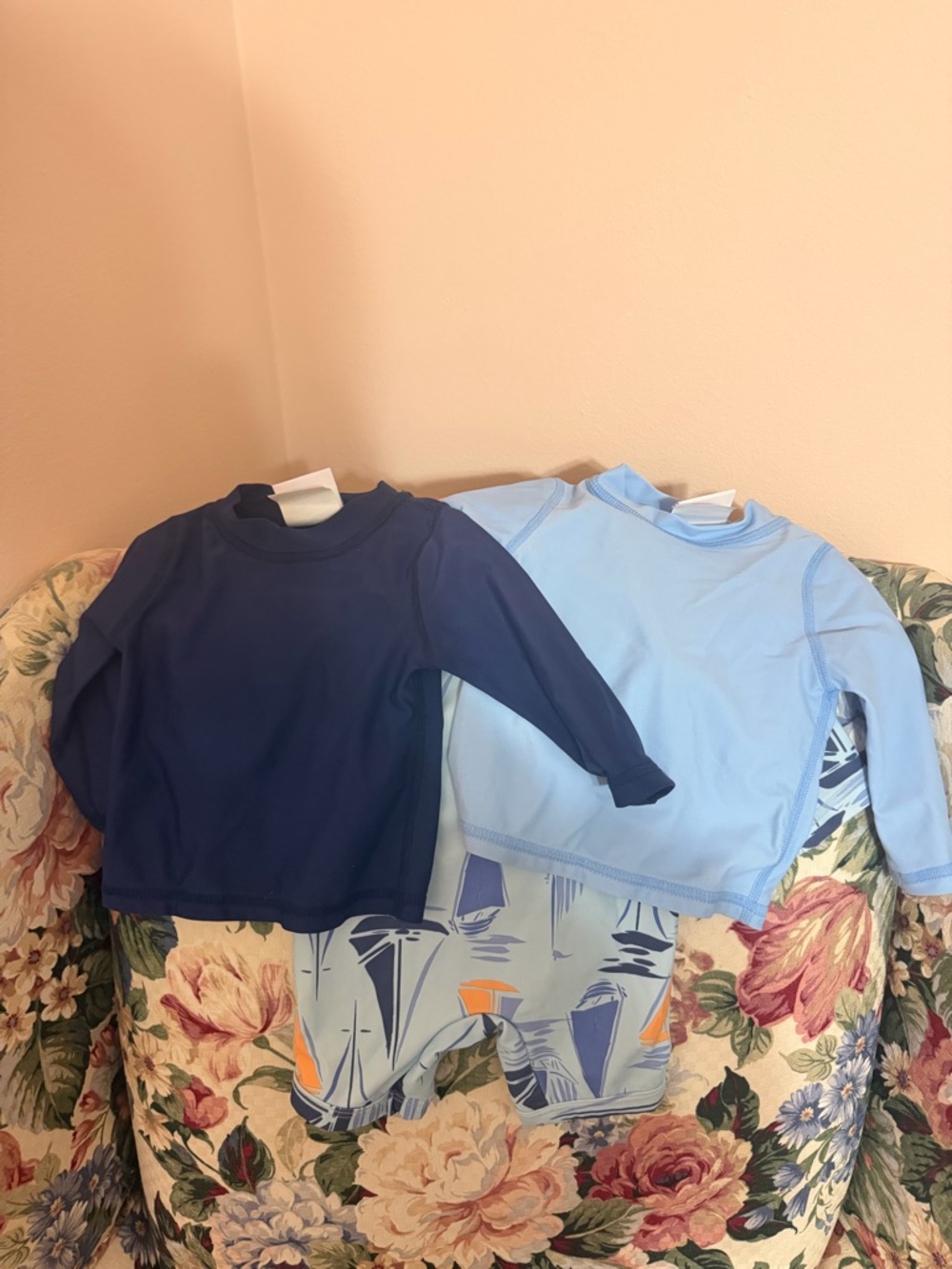 3 Pack Baby Rash Guard Tops in Navy and Light Blue